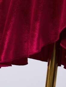 Girls' Velvet Patchwork Mesh Collar Elegant Fishtail Dress, Suitable For Spring & Autumn