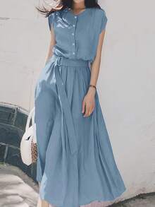 Women Midi Dresses - Blue - View 3