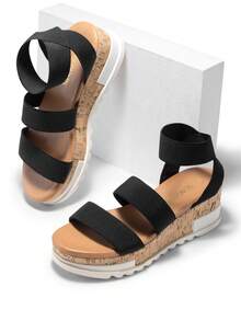 Women's Open Toe Ankle Strap Casual Flatform Platform Sandals - Black - View 5