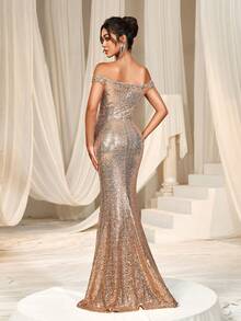 优雅露肩高开衩美人鱼晚礼服：精致的设计凸显了迷人的领口和轮廓，让您在任何正式场合都成为焦点——非常适合优雅的庆祝活动，包括奢华婚礼、盛大晚宴、慈善舞会、公司晚宴和享有盛誉的颁奖典礼。 - 香檳色 - 查看 2