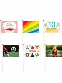 Aangepaste Hand-Waved Flag Set, 14x21cm Hand-Held Flag Of Any Pattern Or Color, 100D Polyester Digital Printed Hand-Waved Flag, With 30cm White Pole, Suitable For Parades, Celebrations And Outdoor Activities,Perfect For Christmas