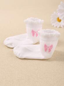 24 Pairs Baby Girls/Children Plain Bow Pattern Decoration Lace Mid-Calf Socks, Minimalist Fashion Versatile, Skin-Friendly Soft Breathable Casual Athletic Socks, Suitable For Daily Life, Holidays, Travel, Back To School, Campus, Sports, New Semester, Students - Multicolor - View 6