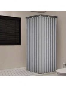 Modern Foldable Shower Curtain - Wet/Dry Separation, Polyester Material, Striped Design With Hooks And Storage Strap, Suitable For Home And Hotel Use All Year Round Bathroom Decor, Shower Curtain, Multifunctional Partition, Modern Style, Easy Maintenance (Folding Rod Not Included)Christmas Decor