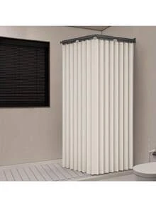 Modern Foldable Shower Curtain - Wet/Dry Separation, Polyester Material, Striped Design With Hooks And Storage Strap, Suitable For Home And Hotel Use All Year Round Bathroom Decor, Shower Curtain, Multifunctional Partition, Modern Style, Easy Maintenance (Folding Rod Not Included)Christmas Decor