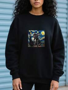 French-Bulldog-Dog-Van-Gogh-Style-Starry-Night-T-Shirt - Black - View 1