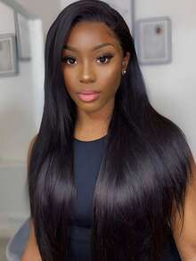 13x4 Transparent Lace Front Wig, 100% Human Hair, Pre-Plucked, 150% Density, Virgin Hair - Black - View 4