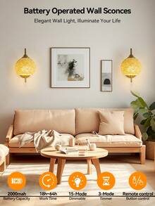 Battery Powered Wall Lamp, Wireless Gold Wall Light With Remote Control, Dimmable Detachable Rechargeable Bulb, 15-Color Wall Lamp For Bedroom, Living Room, Corridor Decor