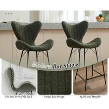 WAHSON OFFICE CHAIRS 2PCS Sgabelli Bar Chenille Moderno Schienale Striato (giallo/verde/latte di avena) - Verde - Visualizzare 6