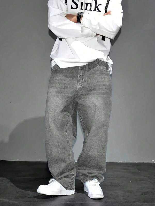 Jeans casuales y holgados con bolsillos, estilo vintage para hombres