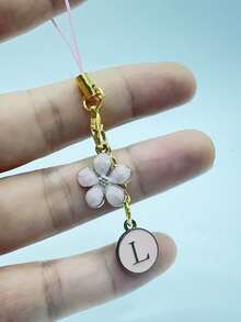 1 pièce breloque de pendentif de téléphone en forme de cœur métallique et lettre de l'alphabet A à Z - Noir - Voir 52