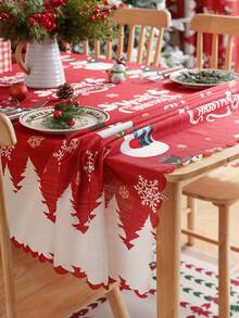 Față de masă cu imprimeu de Crăciun, 1 buc., cu margini în relief, husă decorativă pentru masă, pentru decor de sărbători