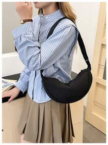 Fashionable Casual Women's Messenger Bag Versatile Shoulder Bag Lightweight Nylon Dumpling Bag - màu đen - Xem 4