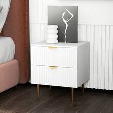 HOMCOM Nightstand, Bedside Table With 2 Drawers, Side End Table With Metal Legs For Bedroom, White - 白色 - 查看 1