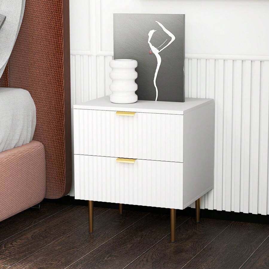 HOMCOM Nightstand, Bedside Table With 2 Drawers, Side End Table With Metal Legs For Bedroom, White - 白色 - 查看 1