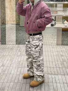 垃圾摇滚哥特 Y2K 风格男士时尚休闲街头宽松个性青年运动学院直筒休闲迷彩牛仔裤 - 彩色 - 查看 4