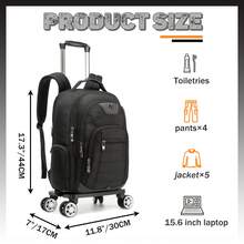 3pcs/Set Boys Rolling Backpack, Cute Wheeled Backpack, Suitable For Students Back To School Season - Black - View 4