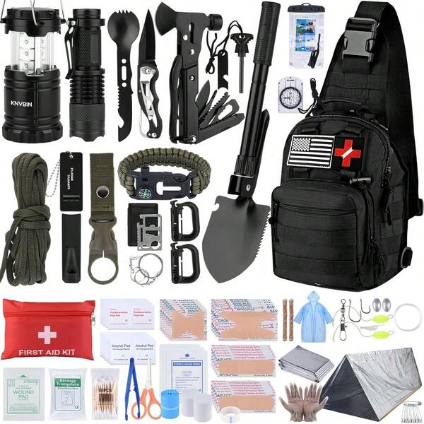 Survival First Aid Kit With Molle Crossbody Bag & Emergency Tent, 250pcs Survival Tools Tactical Gear And Trauma Bag,, Bug Out, Outdoor Adventure Fishing Hiking Camping  Man Women