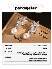 一对镶嵌立方氧化锆和仿珍珠的女士水滴耳环，优雅别致，适合派对、宴会、婚礼等场合。情人节配饰。 - 銀色 - 查看 11