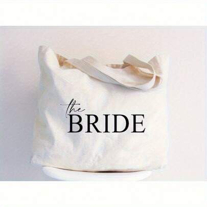 Bride Tote Bag - Durable Polyester Beige Wedding Bag With Bold The Bride Text, Spacious Bachelorette Party  Bridal Shower Gift For Her, Reusable Weekend Travel Bag, Wedding Accessory Stylish Canvas Bag Sturdy Handle Bag, Bridesmaid Gifts