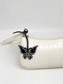 1pc Handmade Beaded Butterfly Bag Charm, Elegant Minimalist Accessory - Black - View 2