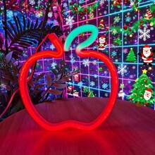 1 Stück LED Weihnachtsthemen Elemente Szene Apfel Neonlicht Wanddekoration, batterie-/USB-betriebenes romantisches Feenlicht, Heim-Feiertags-Party Kinderzimmer Schlafzimmer Dekoration