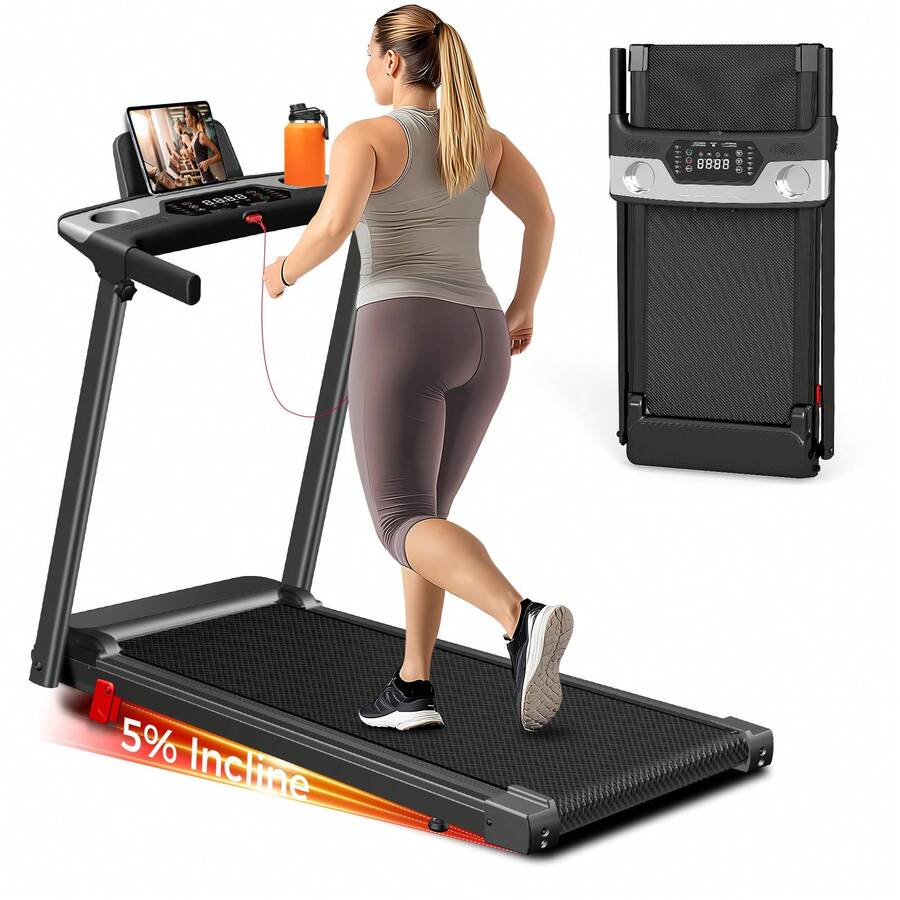 Home Treadmill, 3.0 Horsepower Silent Brushless Foldable Treadmill, Silicone Shock Absorption System, 300-Pound Load-Bearing Capacity, With Cup Holder And Phone Stand, 3-In-1 Treadmill, Compact Portable Treadmill For Small Space Walking And Jogging. - 查看 1