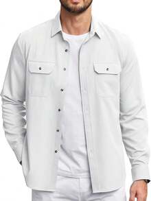 Mens Casual Button Down Shirts Long Sleeve Wrinkle-Free Shirt Lightweight Shirt Jacket - 紫色 - 查看 6