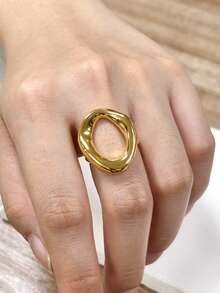 1 PIEZA Anillo chapado en oro de 18K hecho de acero inoxidable (El diámetro del círculo es demasiado grande, puede comprarlo en un tamaño talla grande pequeño de acuerdo con el tamaño de uso habitual) - Amarillo Oro - Ver 11