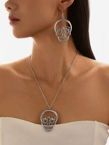 2pcs Gothic Style Necklace & Earrings Jewelry Set, Unique Fashion Accessories For Party, Halloween Gift For Friends