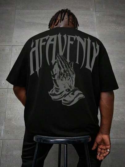 EASEVO Camiseta gráfica con estampado de mano con letra grande para hombres de talla grande, estilo emo