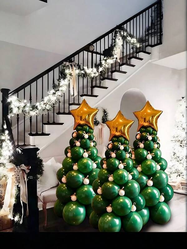 93 globos de látex, set de globos en forma de árbol de Navidad, guirnalda de globos verdes, globos blancos y verdes para decoración de fiesta de Navidad y Año Nuevo