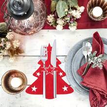 6/12 件，2025 新款圣诞树餐具套装，毛毡餐具收纳袋，圣诞餐桌装饰用具袋，圣诞主题装饰品 - 彩色 - 查看 7