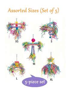 1pc Parrot Chewing Hanging Toy, 5 Assorted Shapes, Handwoven Wood Fiber, Bird Cage Accessory, Random Color