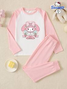Sanrio Pijama de manga larga y pantalón largo con estampado Meileti autorizado por Sanrio, de moda, casual y sencillo, adecuado para usar en casa en las temporadas de primavera y otoño