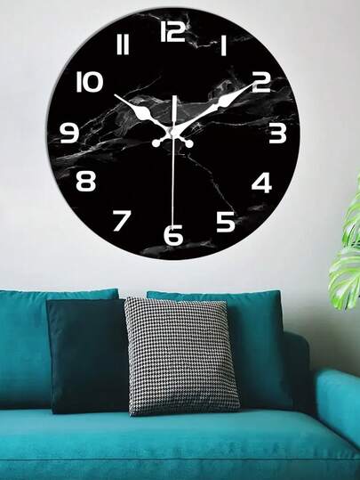 [Marble Texture Silent Wand Clock] 1pc Moderne Zwart Marble Wood Klok Japanese Quartz Movement, Round Analog Display, Fantasy Theme AA Battery Operated Home Room view 4