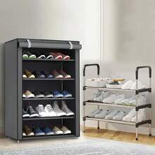 10-Tier Shoe Rack With Heavy Duty Plastic Frame - Can Hold 27-35 Pairs Of Shoes, Easy To Assemble Space-Saving Vertical Design, Freestanding Shoe Cabinet For Entryway, Closet, Apartment - Compatible With Sneakers, High Heels, Boots, Platform Shoes - Modern Home Storage Solution, Shoe Organizer Storage Rack, Entryway Cabinet, Non-Woven Cover - 5層鞋架 - 查看 4