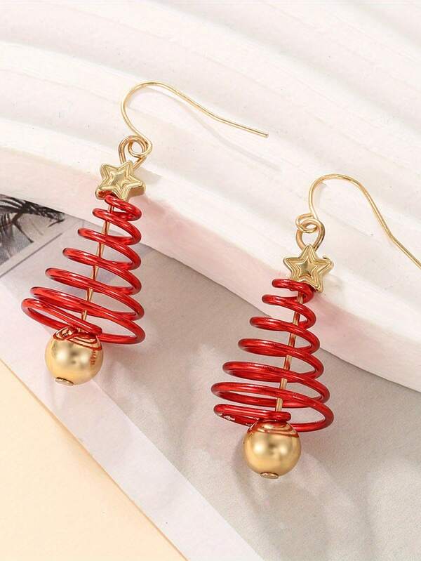 Moonfan زوج من أقراط نجمة خماسية الأضلاع متعددة الطبقات إبداعية للكريسماس، أقراط دبوس شجرة عيد الميلاد الأنيقة، أقراط تناسب أجواء العطلات