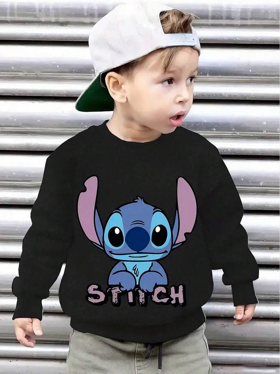 Stitch Halloween Children's Printed Sweater, Comfortable And Fashionable, Printed For Autumn And Winter | Comfortable, Casual, Warm Autumn And Winter Boys' Hoodie - 黑色 - 查看 1