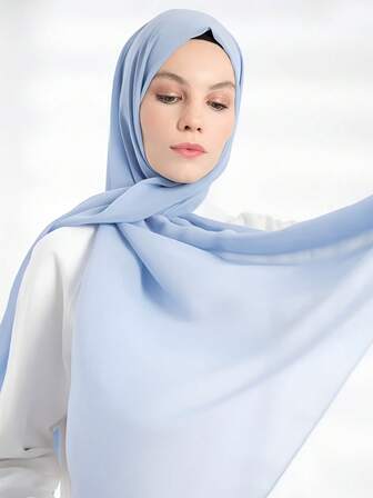 قطعة واحدة وشاح شيفون أحادي اللون للنساء، وشاح رأس، وشاح طويل كاجوال عربي، مناسب للاستخدام اليومي مع الفستان