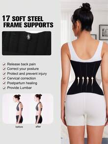 MISTHIN Women Steel Boned Back Support Shaping Vest, Tummy Control Waist Cincher Corset Shapewear - Black - View 5