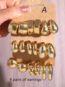 2 件/18 件金色几何独特耳环，优雅女士耳环 - 水滴C形耳環 - 查看 10