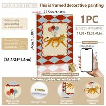 1pc Framed Canvas Wall Art, Tiger Theme For Kids Room, Circus Theme Nursery Decor, Balloon Animal Poster, Printable Children's Room Decor, Cartoon Animal Wall Art - Multicolor - View 18