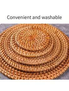 1pc Rattan Trivets For Hot Pots And Pans, Rattan Drink Coasters, Exotic Handmade Artisan Teapot Coasters, Creative Gift,Suitable For Halloween Holiday Coasters And Placemats, As Well As Christmas Kitchen Coasters And Placemats. - Brown - View 2