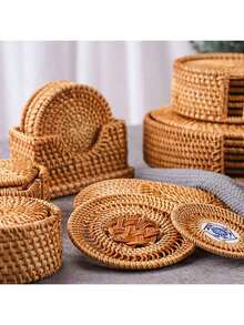 1pc Rattan Trivets For Hot Pots And Pans, Rattan Drink Coasters, Exotic Handmade Artisan Teapot Coasters, Creative Gift,Suitable For Halloween Holiday Coasters And Placemats, As Well As Christmas Kitchen Coasters And Placemats. - Brown - View 9
