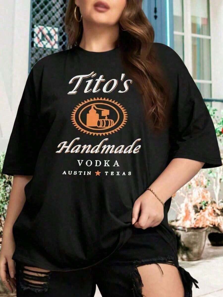 TITO'S Handmade Vodka Plus Size Oversize Women T-Shirt For Ladies Party Alcohol Drink Yugoslavia100% Cotton Round Neck T-Shirt-Short Sleeve Round Neck T-Shirts For Adults - Men & Women, Cotton, Comfort-First-365T_Utility Workwear Unisex - Black - View 1