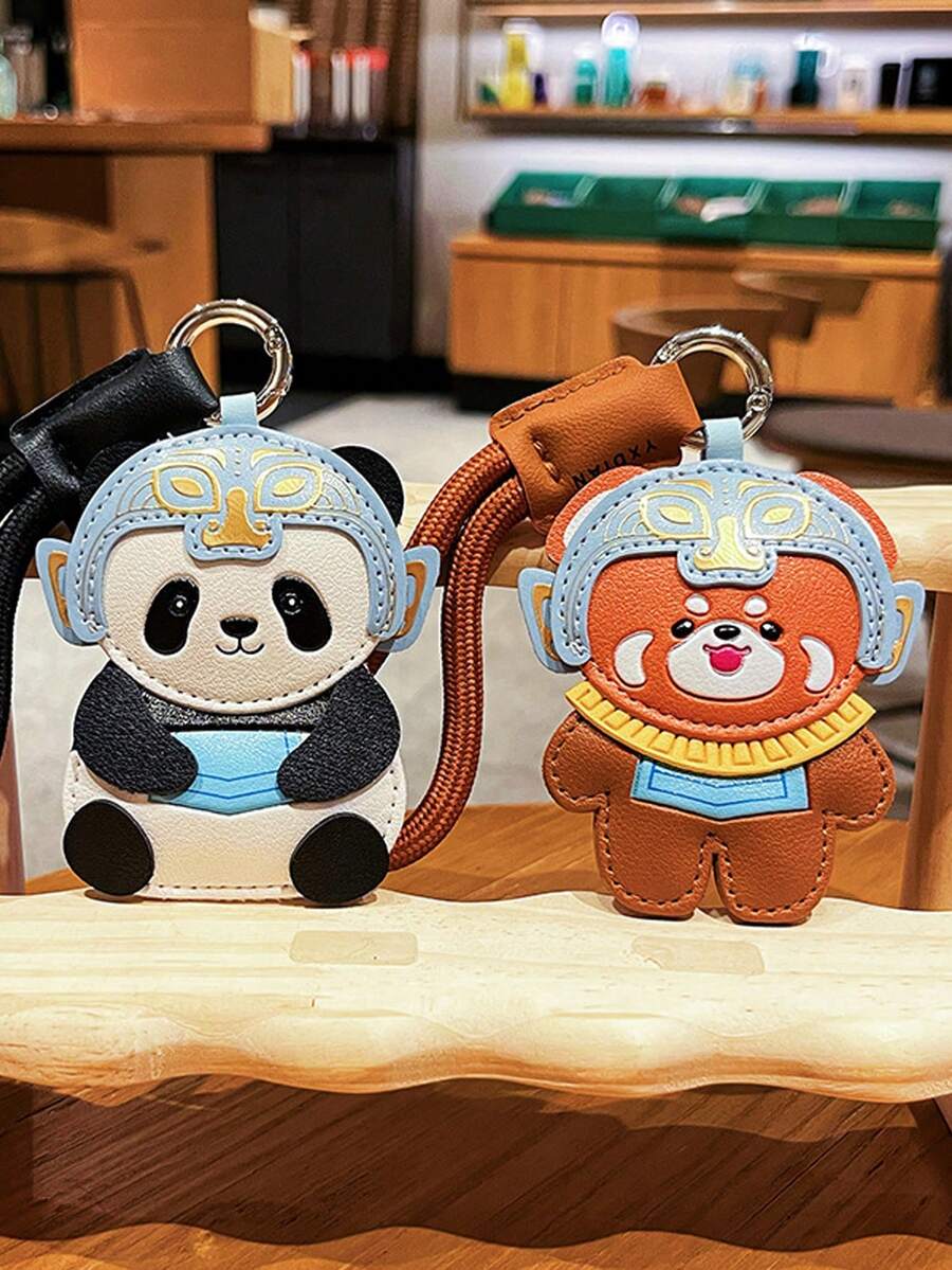 Cute Three Kingdoms Panda! Three Kingdoms Panda Cartoon Panda Teddy Bear PU Leather Panda Pendant Small Accessory Cultural Creative Bag Charm Fashionable Pendant Colorful Decoration Fall Y2K