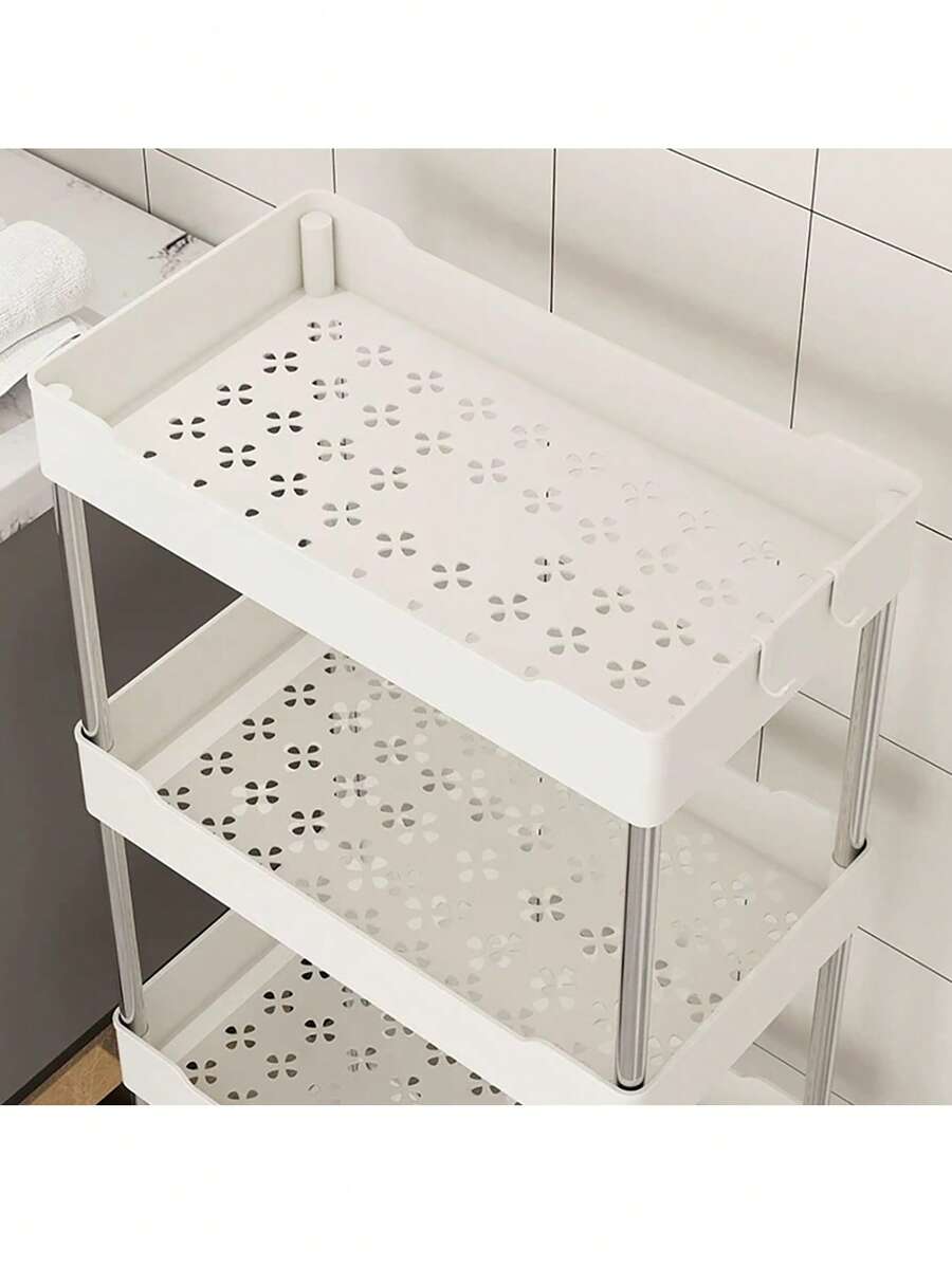 White Kitchen Multi-Tier Storage Rack, Various Models Of Floor-To-Floor Multi-Tier Sewing Storage Rack With Wheels For Easy Movement, Push-Style Storage And Organization Rack