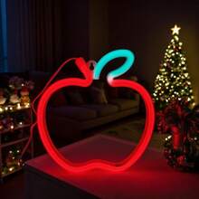 1 Stück LED Weihnachtsthemen Elemente Szene Apfel Neonlicht Wanddekoration, batterie-/USB-betriebenes romantisches Feenlicht, Heim-Feiertags-Party Kinderzimmer Schlafzimmer Dekoration