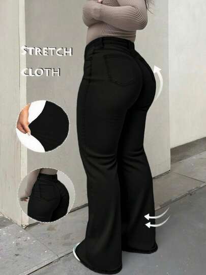 Pantalones acampanados de mezclilla de talla grande, elegantes, elegantes, formales, atuendo para salir, ropa de otoño para mujer, jeans de talla grande, jeans para mujer de talla grande, jeans para curvas, jeans para mujer, jeans negros, jeans holgados, pantalones, pantalones cargo, vaquera de talla grande, Halloween, Halloween, Año Nuevo, Country