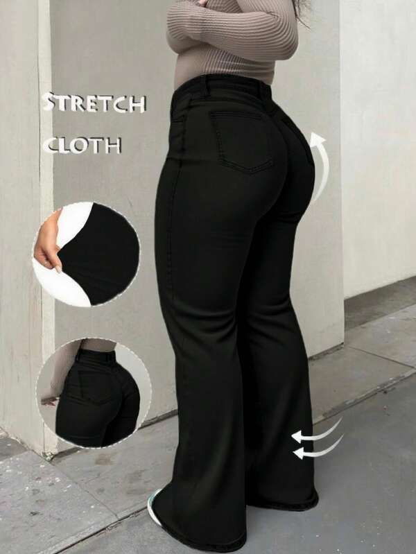 Plus Size Denim Flared Pants,Elegant,Chic,Formal,Going Out Outfit,Fall Clothes For Women,Plus Size Jeans,Jeans Plus Size Women,Curve Jeans,Jeans For Women,Black Jeans,Baggy Jeans,Pants,Cargo Pants,Cowgirl Plus Size,Halloween,Halloween,New Year,Country